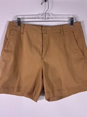 Banana Republic Khaki Shorts Tan Stretch Chino Classic Mid Rise Pockets Size 10